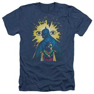 AN OFFCIALLY LICENSED BATMAN WATCHERS MEN'S HEATHER T-SHIRT NAVY