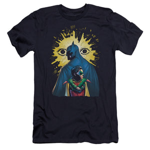 AN OFFCIALLY LICENSED BATMAN WATCHERS MEN'S PREMIUM SLIM FIT T-SHIRT NAVY