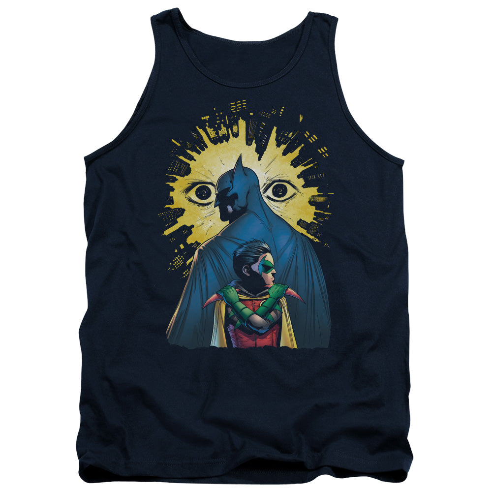 AN OFFCIALLY LICENSED BATMAN WATCHERS ADULT UNISEX TANK TOP NAVY