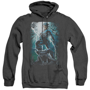 AN OFFCIALLY LICENSED BATMAN NIGHT LIGHT ADULT UNISEX HEATHER PULLOVER HOODIE BLACK