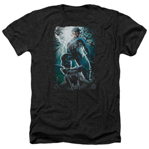 AN OFFCIALLY LICENSED BATMAN NIGHT LIGHT MEN'S HEATHER T-SHIRT CHARCOAL
