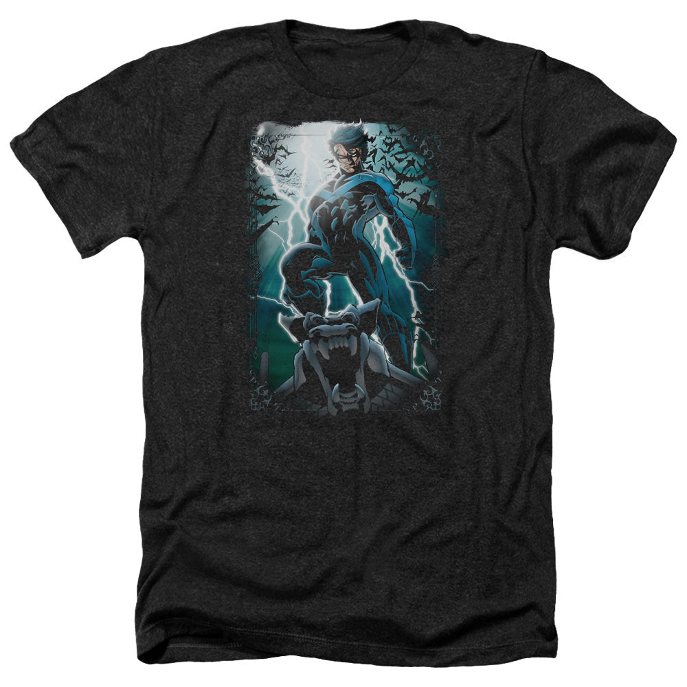 AN OFFCIALLY LICENSED BATMAN NIGHT LIGHT MEN'S HEATHER T-SHIRT CHARCOAL