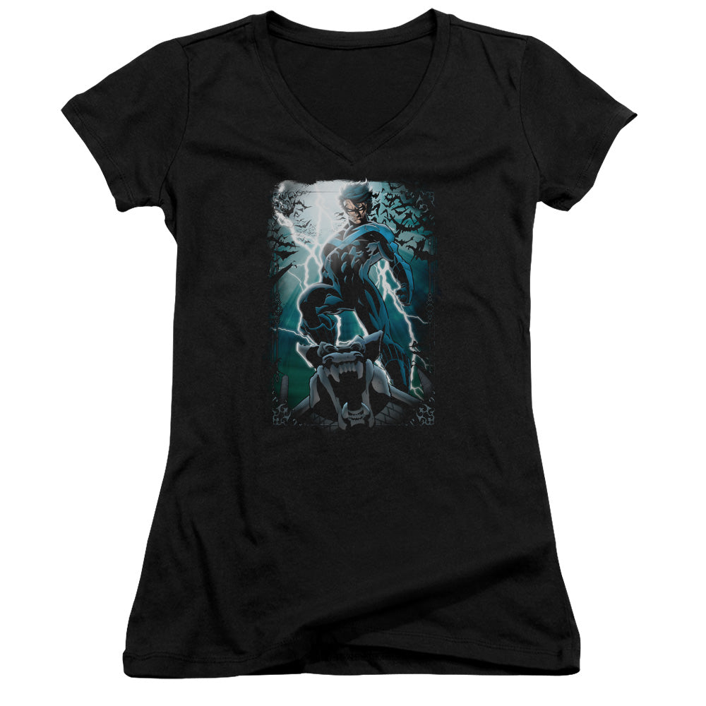 Batman Night Light Licensed Women's T-Shirt Juniors V-Neck SM