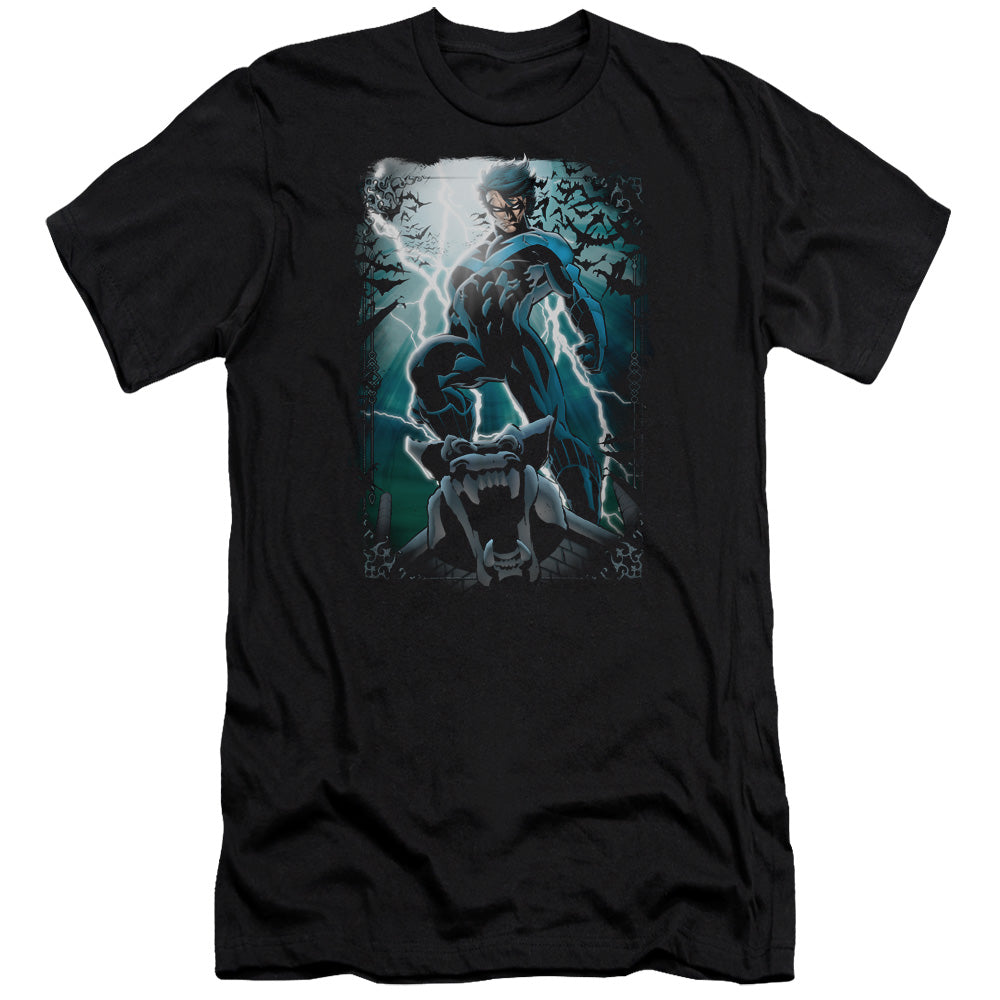 AN OFFCIALLY LICENSED BATMAN NIGHT LIGHT MEN'S PREMIUM SLIM FIT T-SHIRT BLACK