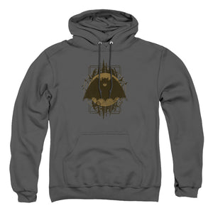 AN OFFCIALLY LICENSED BATMAN BATMAN CREST ADULT UNISEX PULLOVER HOODIE CHARCOAL
