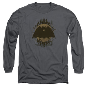 AN OFFCIALLY LICENSED BATMAN BATMAN CREST MEN'S LONG SLEEVE T-SHIRT CHARCOAL