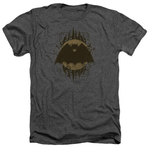 AN OFFCIALLY LICENSED BATMAN BATMAN CREST MEN'S HEATHER T-SHIRT CHARCOAL