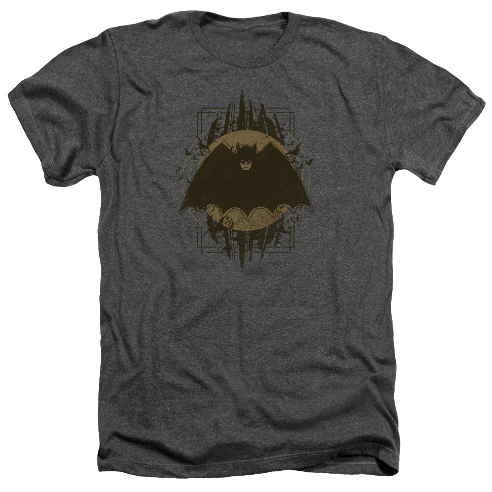AN OFFCIALLY LICENSED BATMAN BATMAN CREST MEN'S HEATHER T-SHIRT CHARCOAL