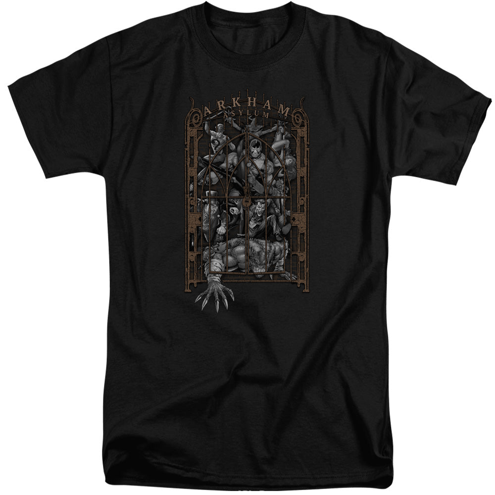 AN OFFCIALLY LICENSED BATMAN ARKHAMS GATE MEN'S TALL FIT T-SHIRT BLACK