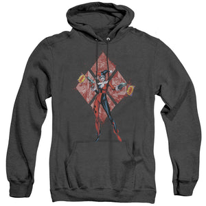 AN OFFCIALLY LICENSED BATMAN HARLEY QUINN (DIAMONDS) ADULT UNISEX HEATHER PULLOVER HOODIE BLACK