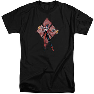AN OFFCIALLY LICENSED BATMAN HARLEY QUINN (DIAMONDS) MEN'S TALL FIT T-SHIRT BLACK