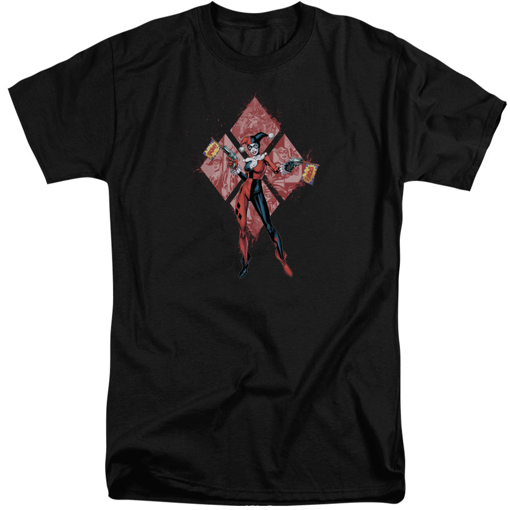AN OFFCIALLY LICENSED BATMAN HARLEY QUINN (DIAMONDS) MEN'S TALL FIT T-SHIRT BLACK