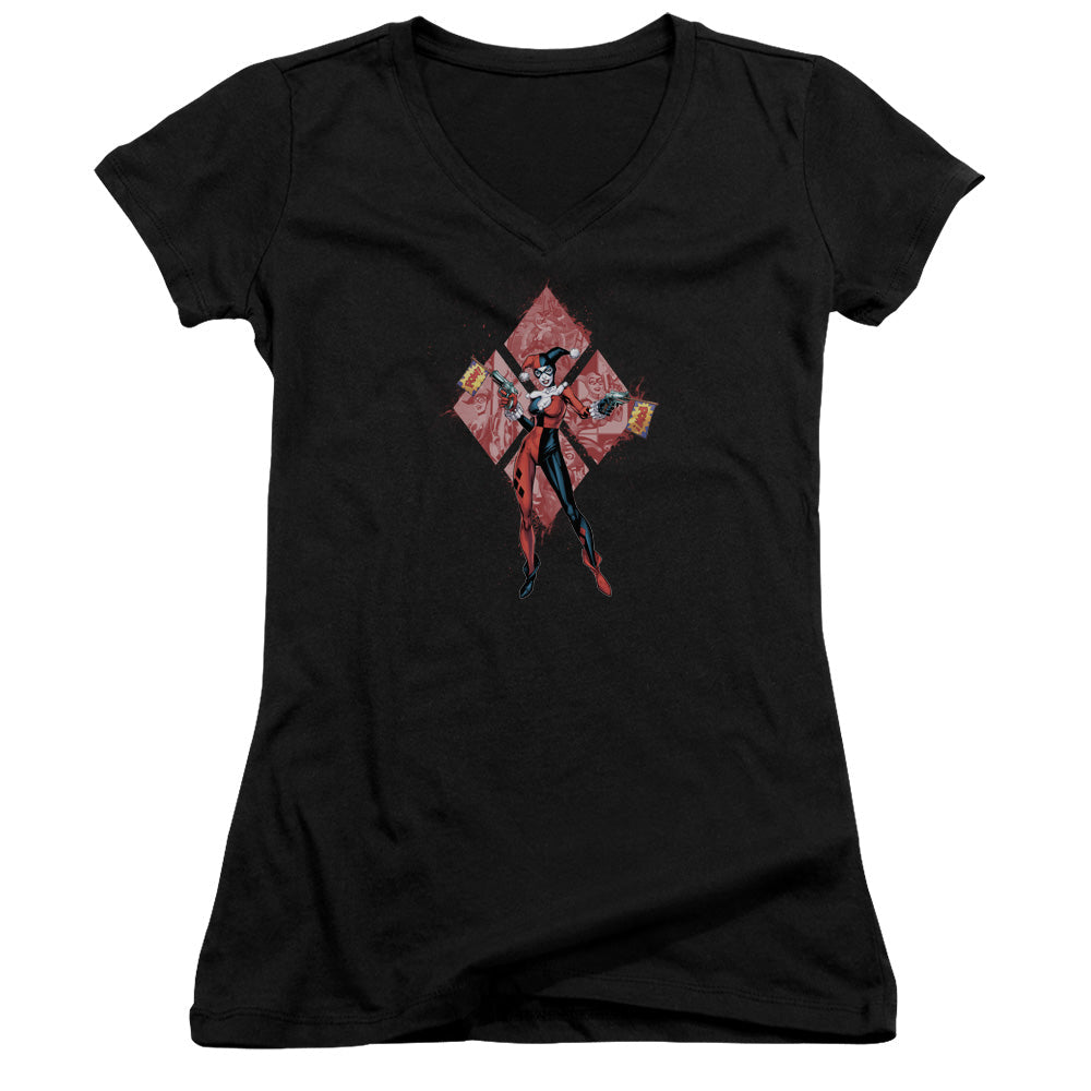 Batman Harley Quinn (Diamonds) Licensed Women's T-Shirt Juniors V-Neck SM