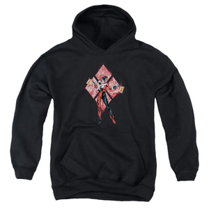 AN OFFCIALLY LICENSED BATMAN HARLEY QUINN (DIAMONDS) YOUTH HOODIE BLACK