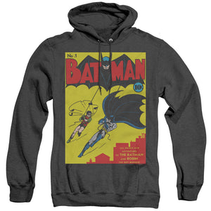AN OFFCIALLY LICENSED BATMAN BATMAN FIRST ADULT UNISEX HEATHER PULLOVER HOODIE BLACK