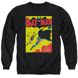 AN OFFCIALLY LICENSED BATMAN BATMAN FIRST ADULT UNISEX CREWNECK SWEATSHIRT BLACK