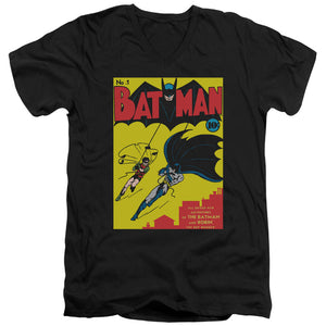 AN OFFCIALLY LICENSED BATMAN BATMAN FIRST MEN'S V-NECK T-SHIRT BLACK