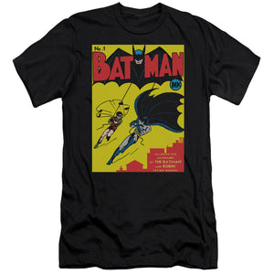 AN OFFCIALLY LICENSED BATMAN BATMAN FIRST MEN'S PREMIUM SLIM FIT T-SHIRT BLACK