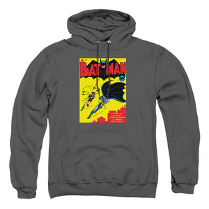 AN OFFCIALLY LICENSED BATMAN BATMAN FIRST ADULT UNISEX PULLOVER HOODIE CHARCOAL