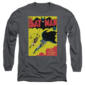 AN OFFCIALLY LICENSED BATMAN BATMAN FIRST MEN'S LONG SLEEVE T-SHIRT CHARCOAL