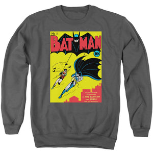 AN OFFCIALLY LICENSED BATMAN BATMAN FIRST ADULT UNISEX CREWNECK SWEATSHIRT CHARCOAL