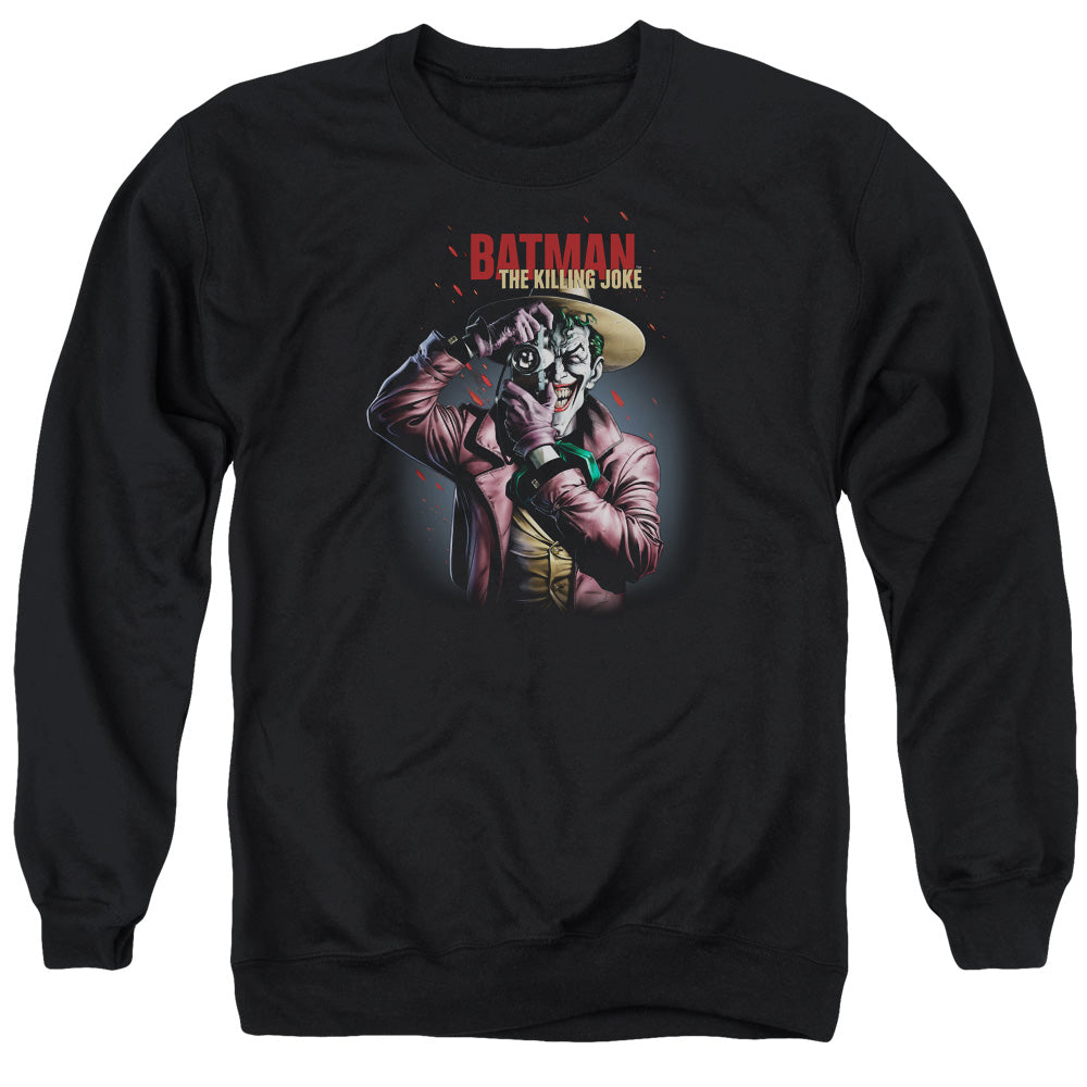 AN OFFCIALLY LICENSED BATMAN KILLING JOKE CAMERA ADULT UNISEX CREWNECK SWEATSHIRT BLACK