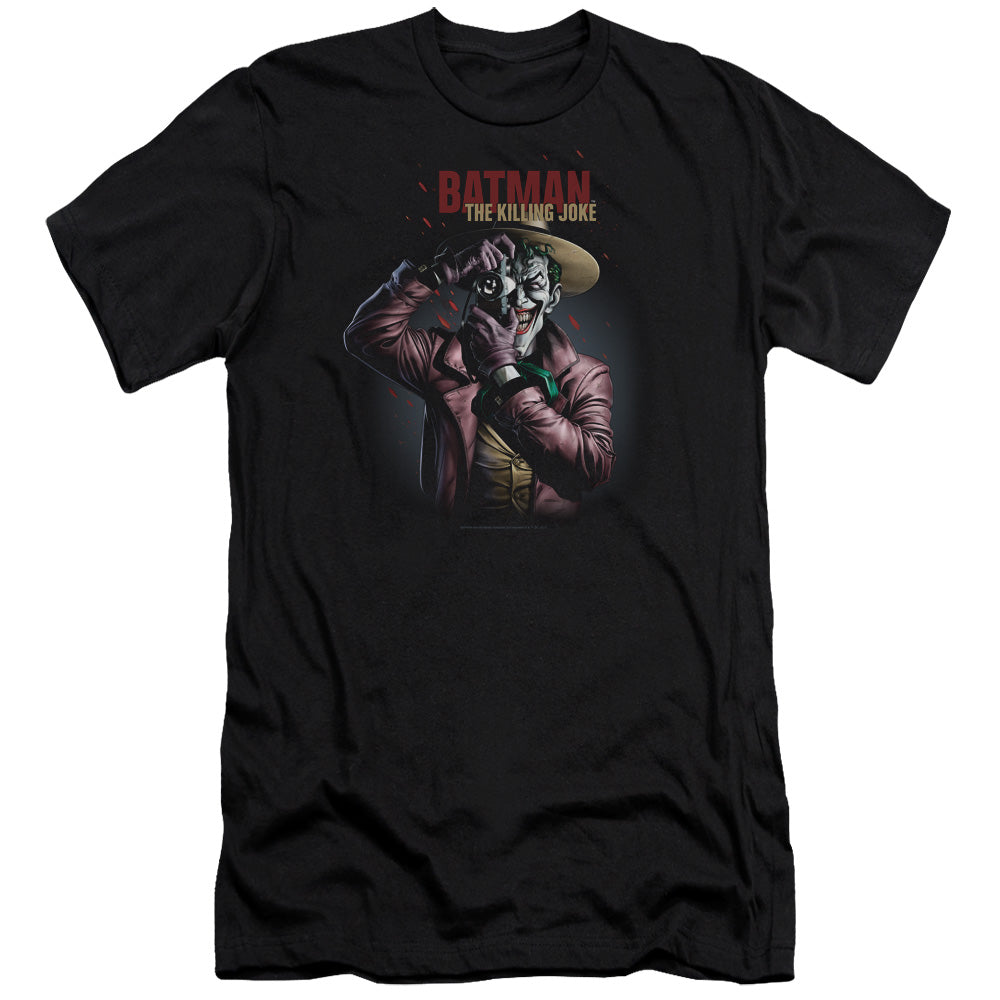 AN OFFCIALLY LICENSED BATMAN KILLING JOKE CAMERA MEN'S PREMIUM SLIM FIT T-SHIRT BLACK