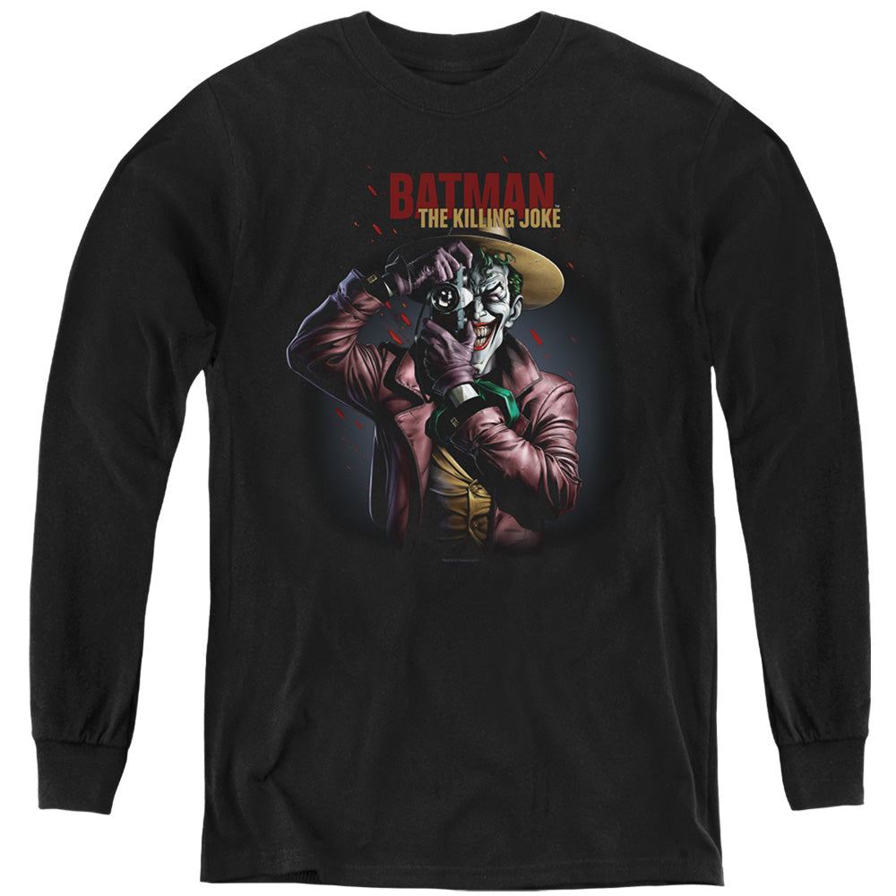 AN OFFCIALLY LICENSED BATMAN KILLING JOKE CAMERA YOUTH LONG SLEEVE T-SHIRT BLACK