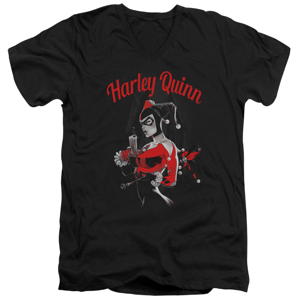 AN OFFCIALLY LICENSED BATMAN SPRING GUN MEN'S V-NECK T-SHIRT BLACK