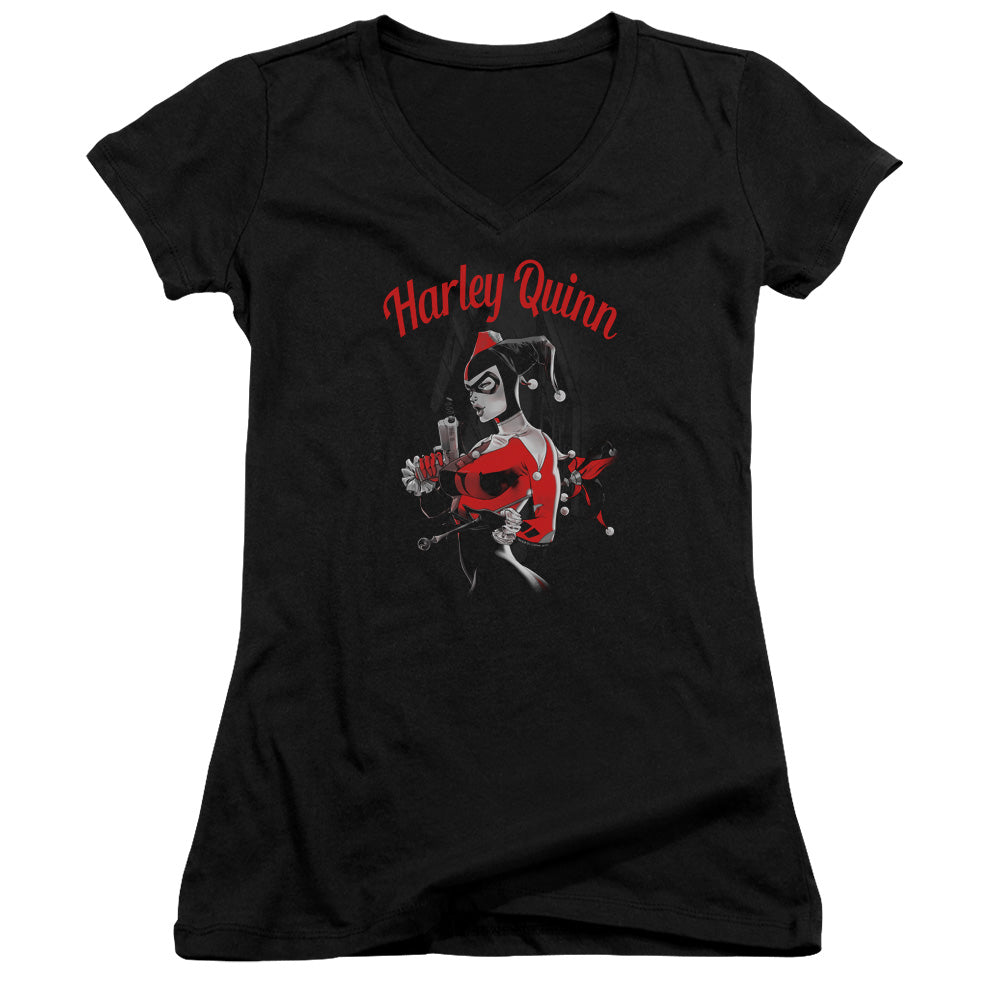 Batman Spring Gun Licensed Women's T-Shirt Juniors V-Neck SM
