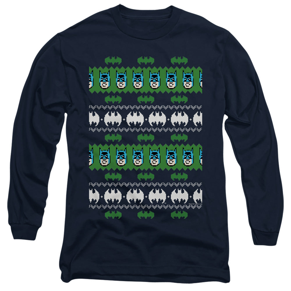 AN OFFCIALLY LICENSED BATMAN BATMAN CHRISTMAS SWEATER MEN'S LONG SLEEVE T-SHIRT NAVY