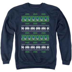 AN OFFCIALLY LICENSED BATMAN BATMAN CHRISTMAS SWEATER ADULT UNISEX CREWNECK SWEATSHIRT NAVY