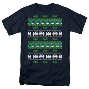 AN OFFCIALLY LICENSED BATMAN BATMAN CHRISTMAS SWEATER MEN'S REGULAR FIT T-SHIRT NAVY