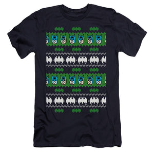 AN OFFCIALLY LICENSED BATMAN BATMAN CHRISTMAS SWEATER MEN'S PREMIUM SLIM FIT T-SHIRT NAVY