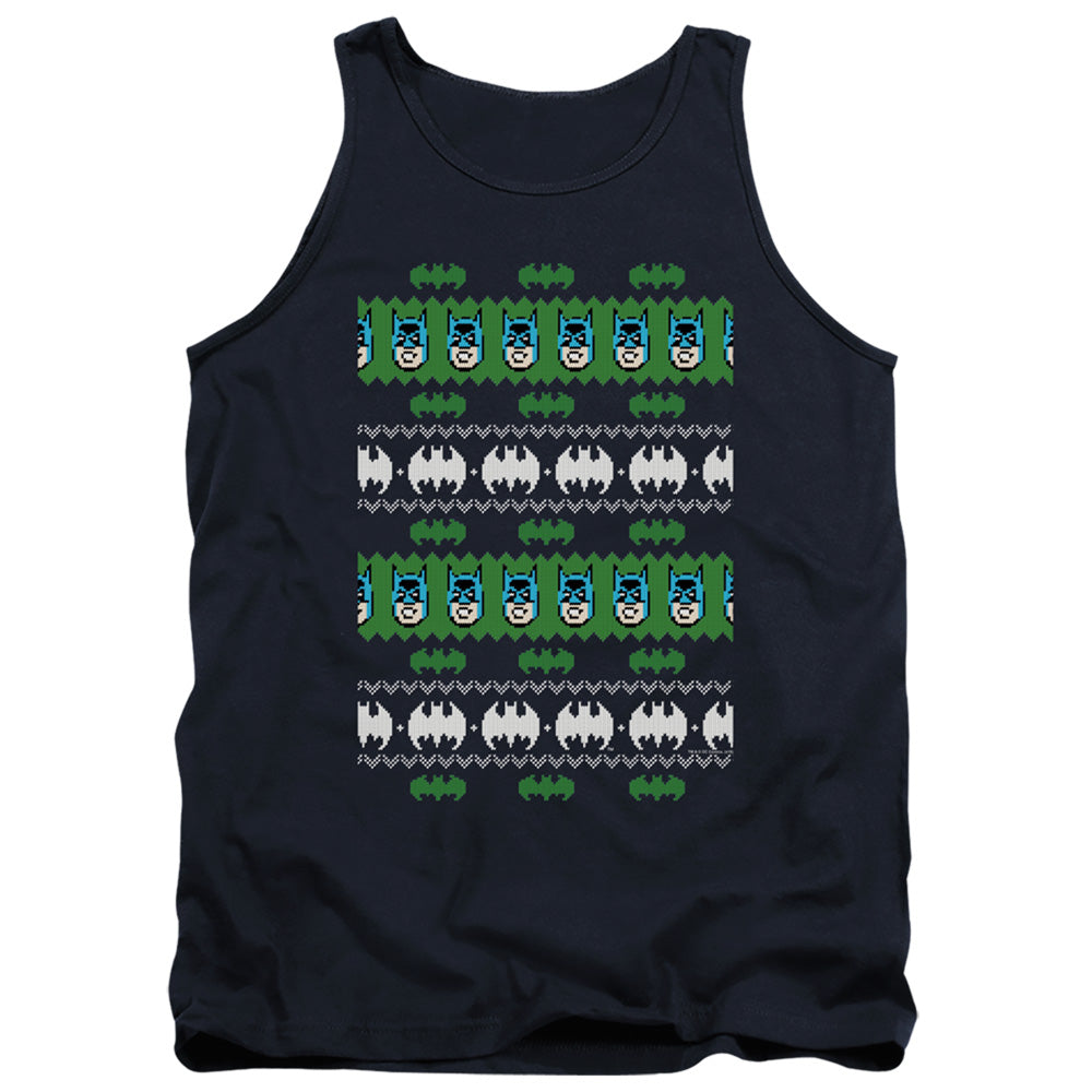AN OFFCIALLY LICENSED BATMAN BATMAN CHRISTMAS SWEATER ADULT UNISEX TANK TOP NAVY