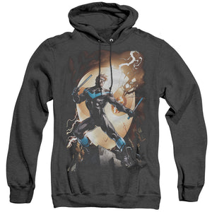 AN OFFCIALLY LICENSED BATMAN NIGHTWING AGAINST OWLS ADULT UNISEX HEATHER PULLOVER HOODIE BLACK