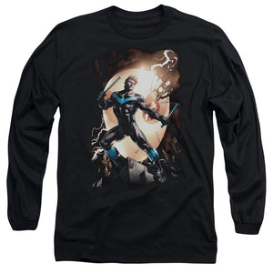 AN OFFCIALLY LICENSED BATMAN NIGHTWING AGAINST OWLS MEN'S LONG SLEEVE T-SHIRT BLACK