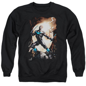 AN OFFCIALLY LICENSED BATMAN NIGHTWING AGAINST OWLS ADULT UNISEX CREWNECK SWEATSHIRT BLACK