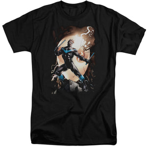 AN OFFCIALLY LICENSED BATMAN NIGHTWING AGAINST OWLS MEN'S TALL FIT T-SHIRT BLACK