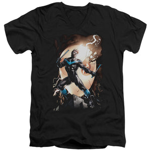 AN OFFCIALLY LICENSED BATMAN NIGHTWING AGAINST OWLS MEN'S V-NECK T-SHIRT BLACK