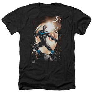 AN OFFCIALLY LICENSED BATMAN NIGHTWING AGAINST OWLS MEN'S HEATHER T-SHIRT CHARCOAL