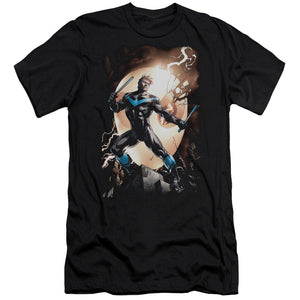 AN OFFCIALLY LICENSED BATMAN NIGHTWING AGAINST OWLS MEN'S PREMIUM SLIM FIT T-SHIRT BLACK