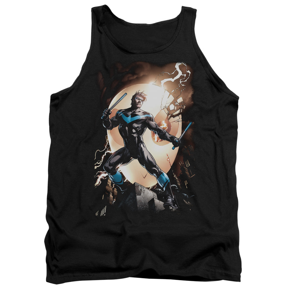 AN OFFCIALLY LICENSED BATMAN NIGHTWING AGAINST OWLS ADULT UNISEX TANK TOP BLACK