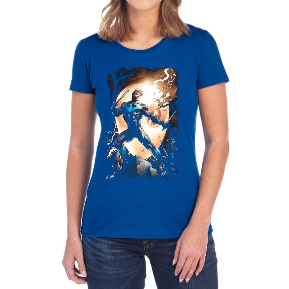 Batman Nightwing Against Owls Licensed Women's T-Shirt Regular Fit SM-2X