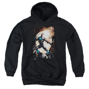 AN OFFCIALLY LICENSED BATMAN NIGHTWING AGAINST OWLS YOUTH HOODIE BLACK