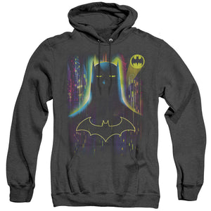 AN OFFCIALLY LICENSED BATMAN KNIGHT LIGHTS ADULT UNISEX HEATHER PULLOVER HOODIE BLACK
