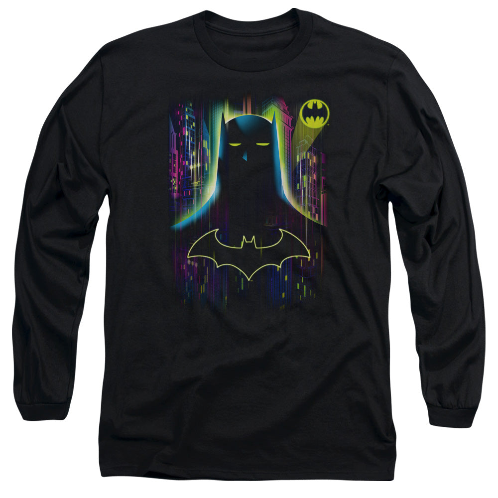 AN OFFCIALLY LICENSED BATMAN KNIGHT LIGHTS MEN'S LONG SLEEVE T-SHIRT BLACK