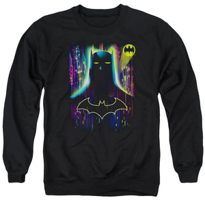AN OFFCIALLY LICENSED BATMAN KNIGHT LIGHTS ADULT UNISEX CREWNECK SWEATSHIRT BLACK