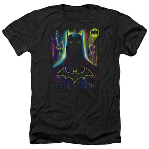AN OFFCIALLY LICENSED BATMAN KNIGHT LIGHTS MEN'S HEATHER T-SHIRT CHARCOAL
