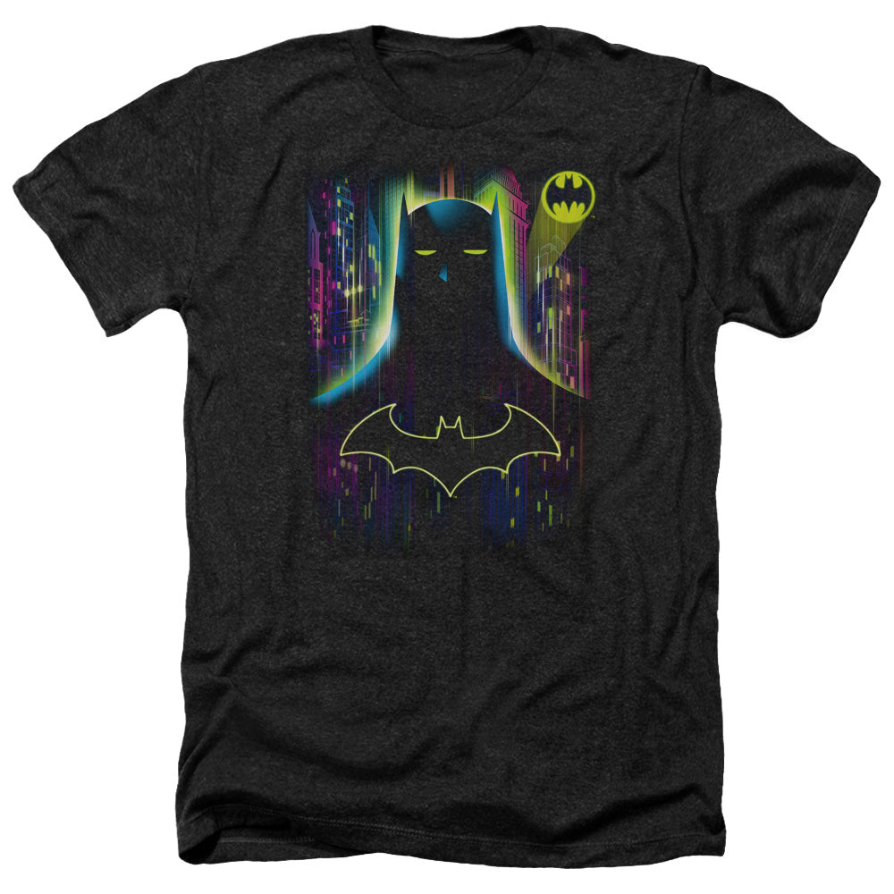 AN OFFCIALLY LICENSED BATMAN KNIGHT LIGHTS MEN'S HEATHER T-SHIRT CHARCOAL